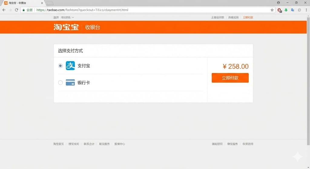 タオバオ 決済画面 PayPal非対応