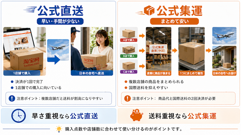 タオバオの公式直送と公式集運の違い