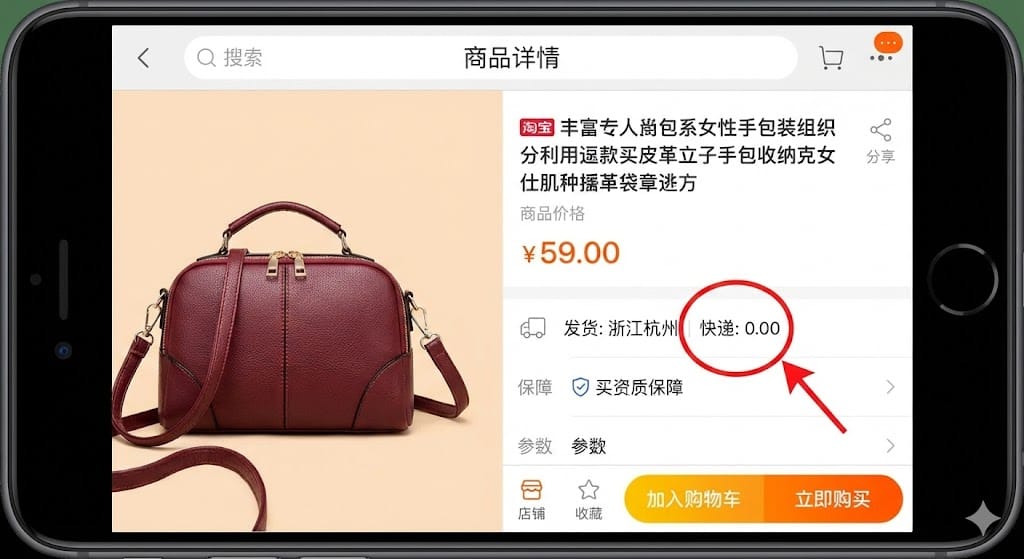 タオバオスマホアプリの送料無料確認箇所