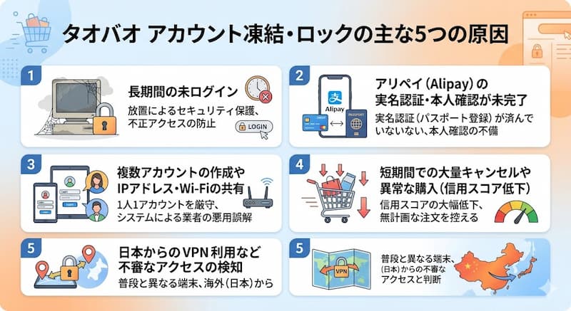 タオバオアカウント凍結・ロックの主な5つの原因