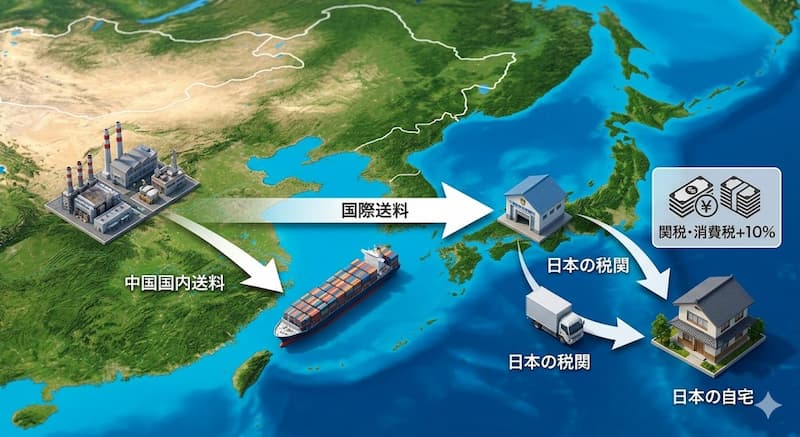 中国から日本へ荷物が届くまでの費用（関税・消費税・国内送料）の流れ