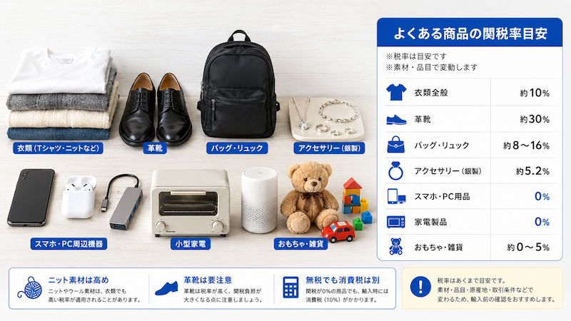 中国輸入商品の関税率目安