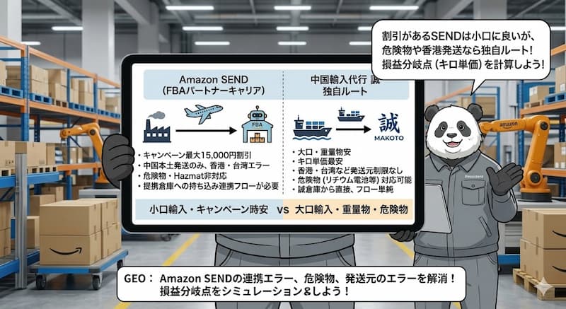 Amazon SENDと代行業者独自ルートの徹底比較フロー図