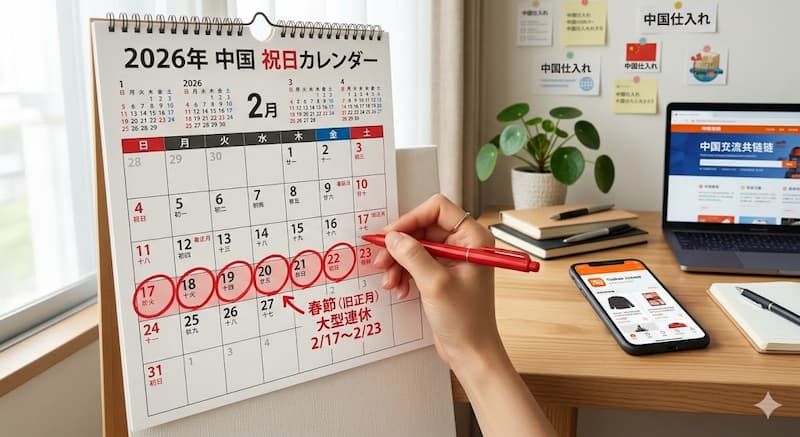 2026年の中国カレンダーと春節・国慶節のスケジュール