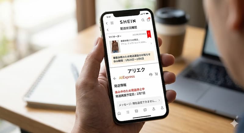 春節休み中のSHEIN・アリエク・タオバオの発送状況