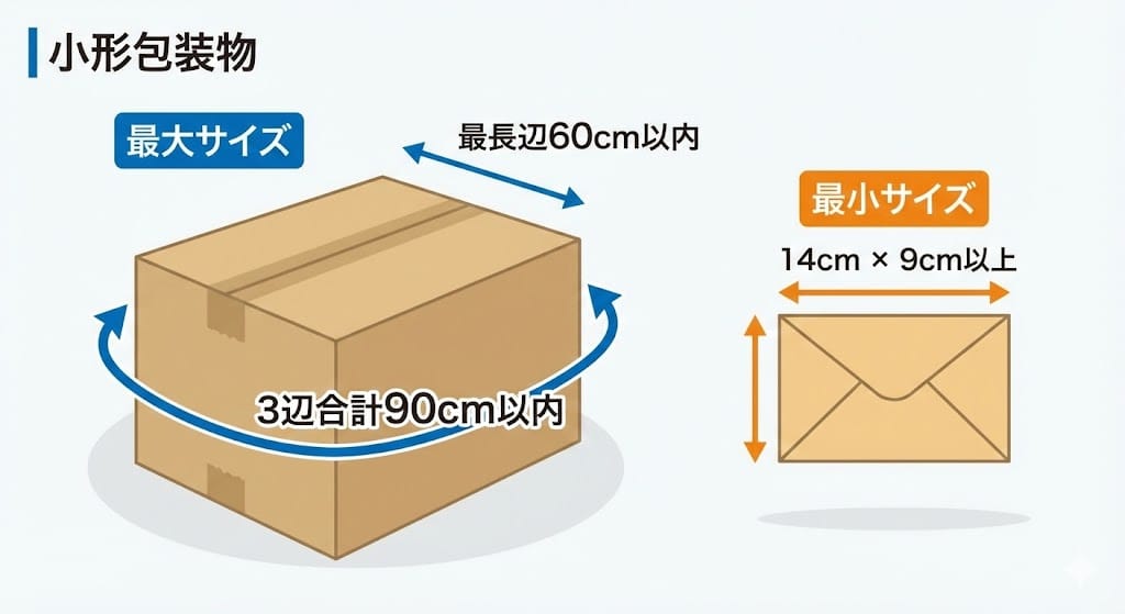 小形包装物の最大・最小サイズ図解