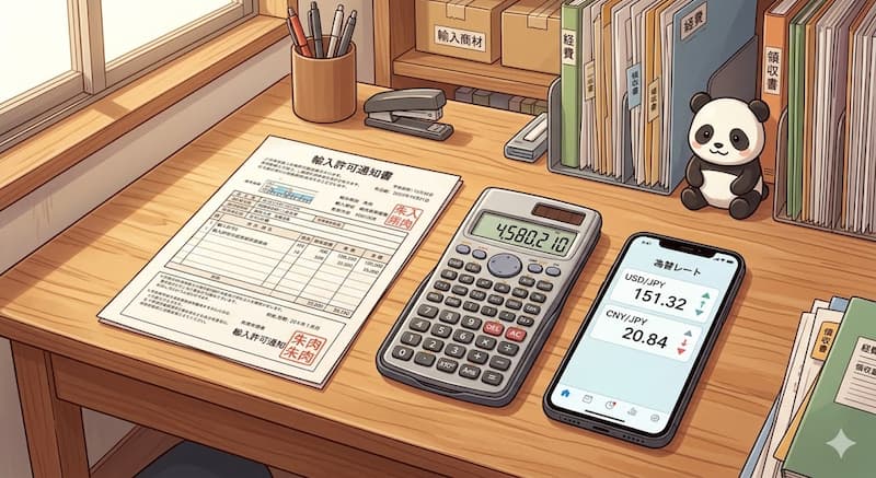 輸入許可通知書の保管と為替計算