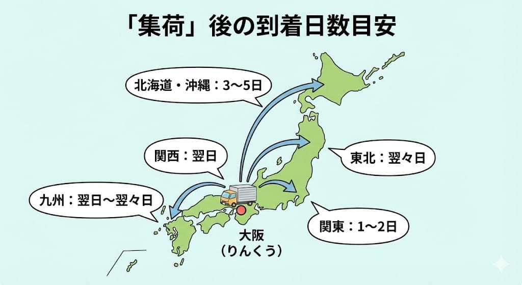 佐川急便りんくう営業所で集荷されてから自宅に届くまでの日数