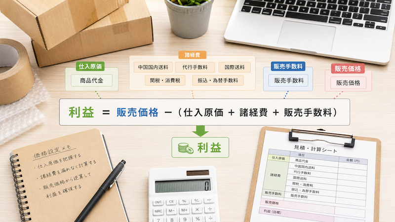 中国輸入の価格設定と利益計算式