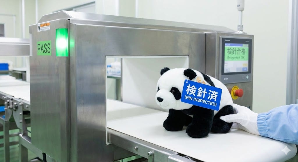 工場でのぬいぐるみ検針作業