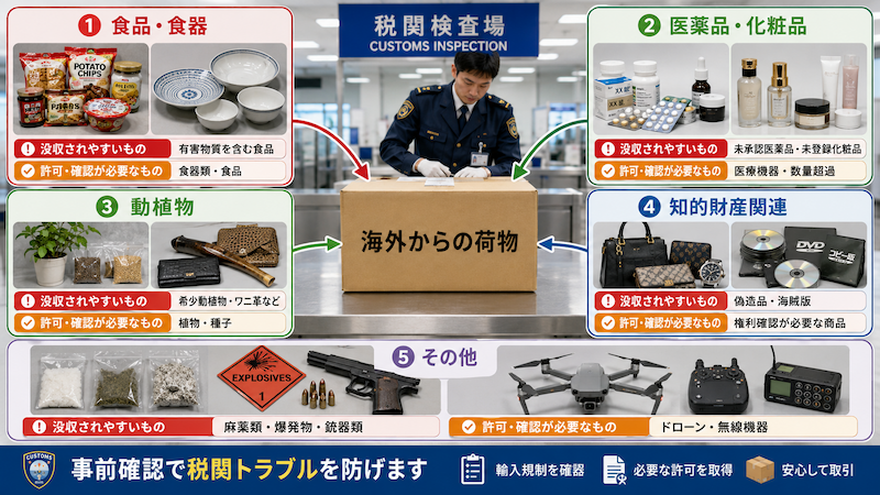 税関で没収や保留になりやすい商品カテゴリー