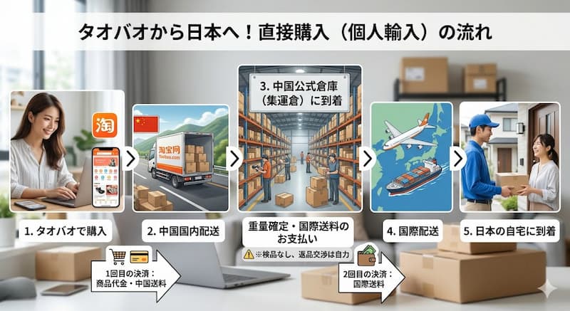 タオバオから日本へ直接購入する発送手順と仕組み