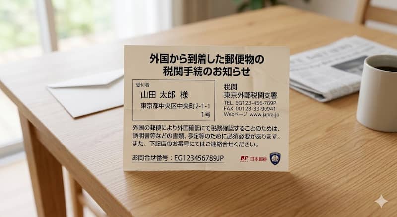 税関から届く外国から到着した郵便物の税関手続のお知らせハガキ