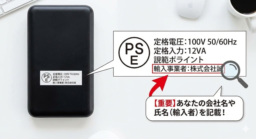 PSEマーク表示ラベルの記載例