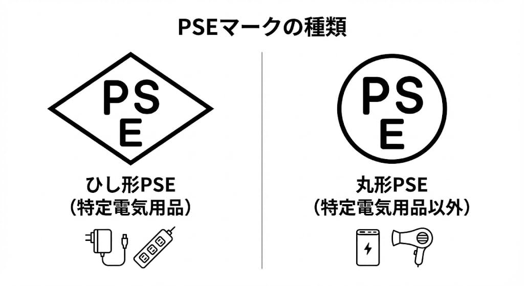 PSEマークの種類（ひし形と丸形）