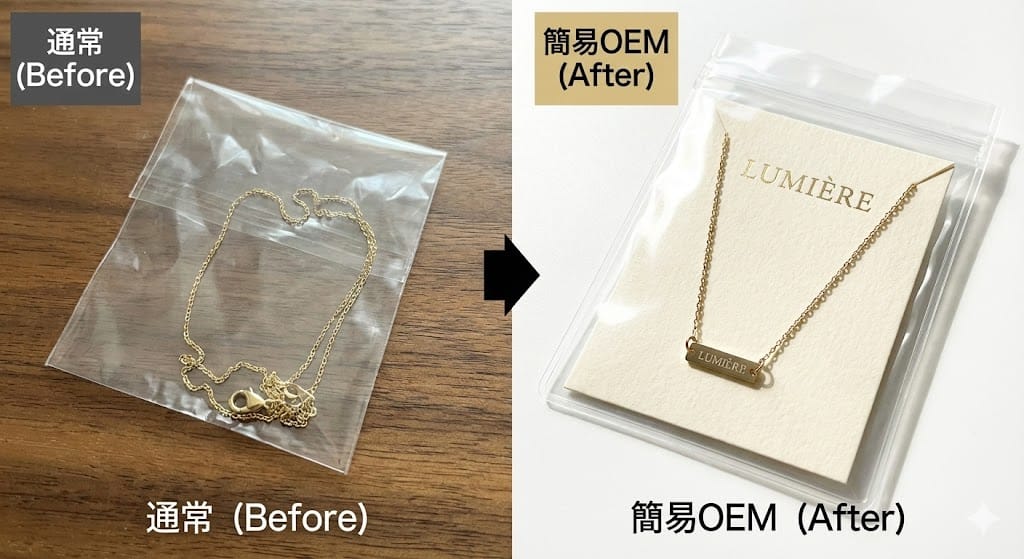 アクセサリーの簡易OEM（タグ付け）のビフォーアフター