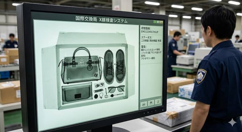 税関のX線検査で調べられる国際郵便の荷物