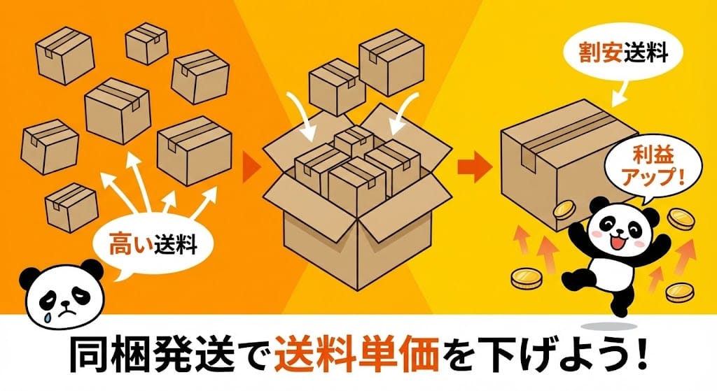 同梱発送による国際送料の削減イメージ