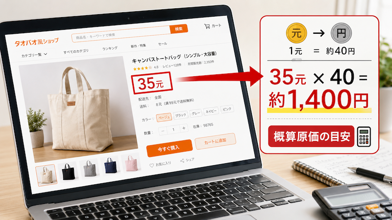 中国輸入の原価を概算する例