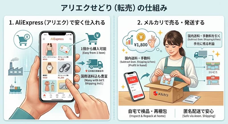 アリエクせどりで仕入れてメルカリで転売する仕組み