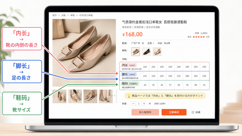 タオバオや1688の中国語靴サイズ表記の見方