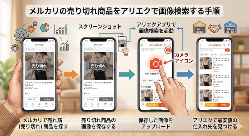 メルカリの売り切れ商品をアリエクで画像検索するリサーチ手順