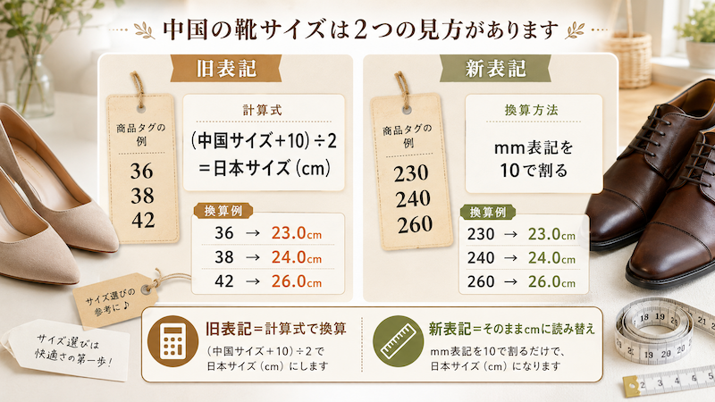 中国の靴サイズ表記