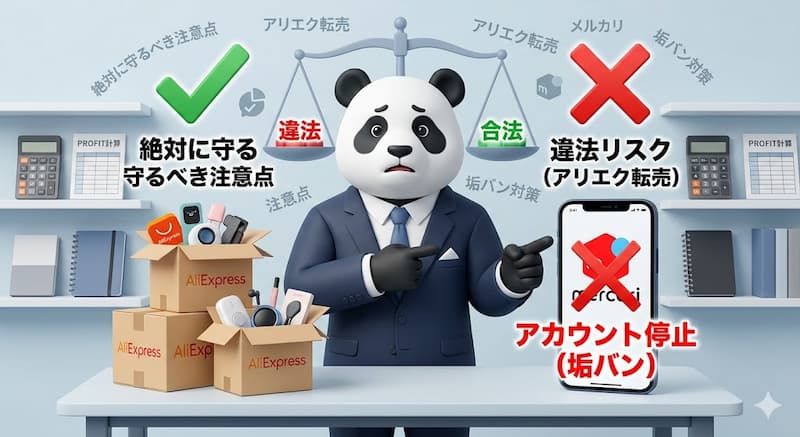 メルカリ無在庫転売やアリエク違法リスクの注意点