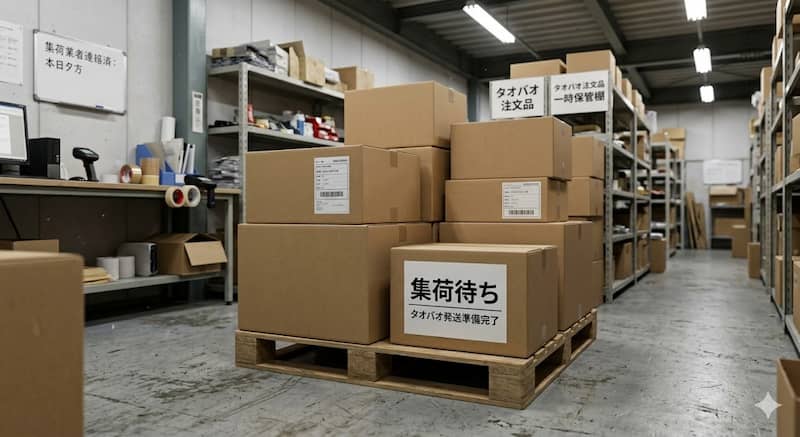 タオバオ店舗で集荷を待っている発送前の荷物