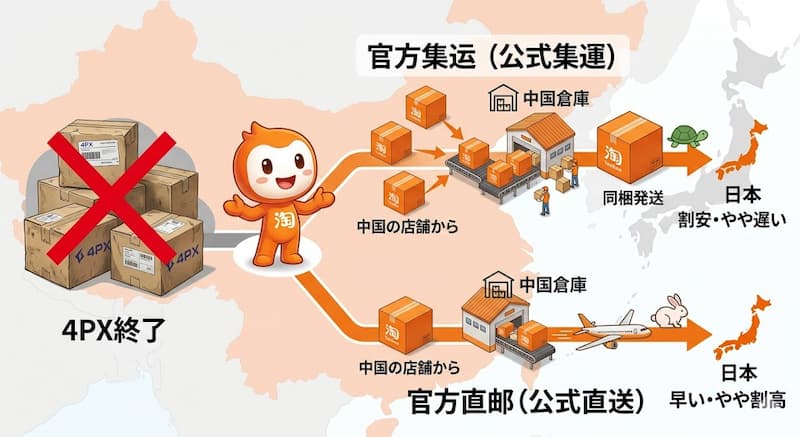 タオバオの4PX終了と官方集运・官方直邮への移行状況