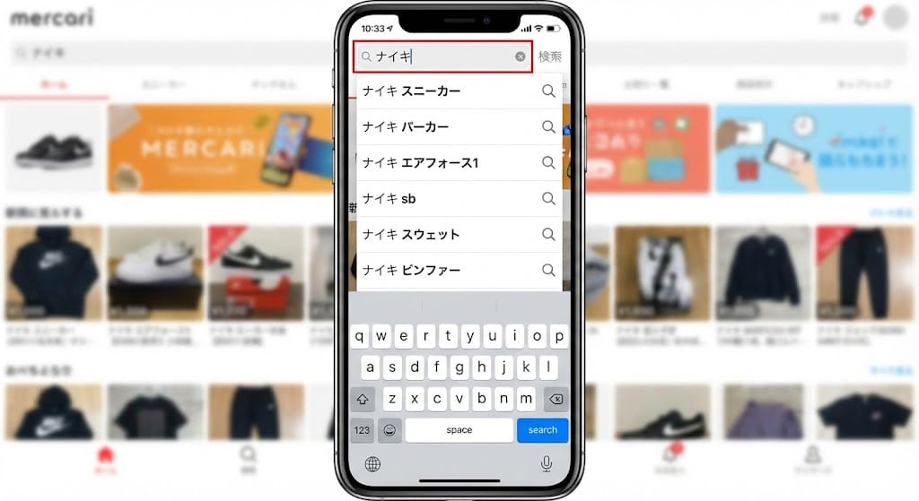 メルカリのサジェスト検索画面