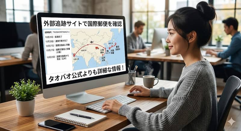 17TRACKなどの外部サイトで国際郵便の追跡ルートを確認する画面