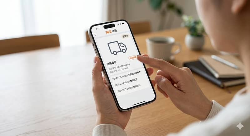 タオバオアプリで荷物の追跡画面を確認する手順