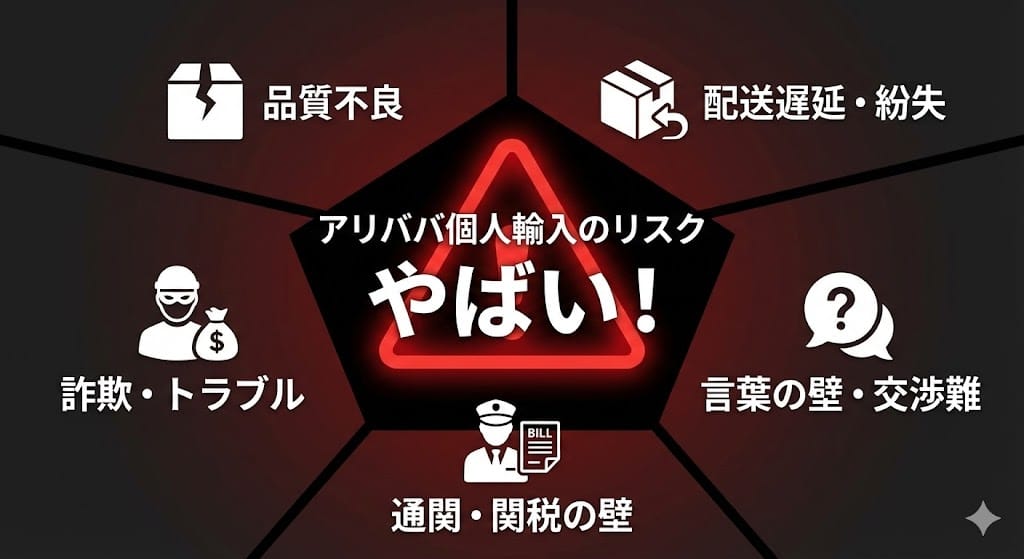 アリババ個人輸入に潜む5つのリスクの図解