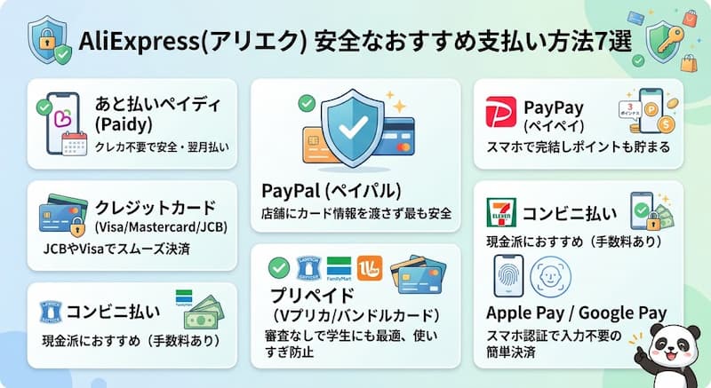 アリエク(AliExpress)の安全な支払い方法7選
