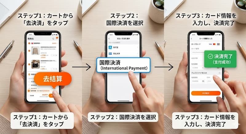 タオバオアプリでクレジットカードを登録して支払いする手順