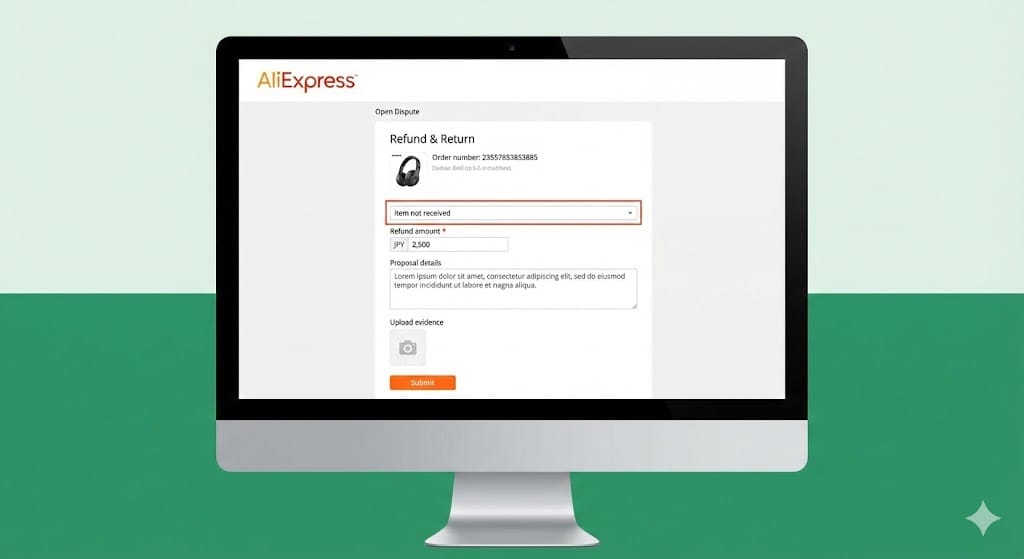 AliExpress 返金申請画面