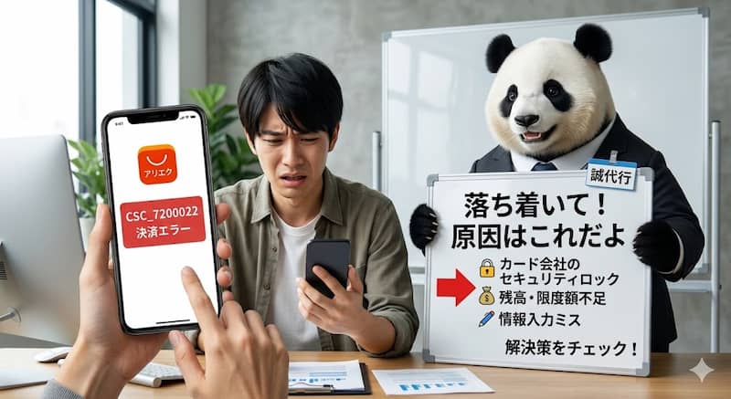 アリエクの支払いエラー画面と解決策のイメージ