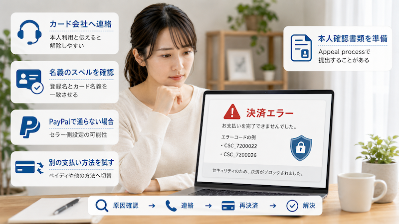 アリエクの決済エラーとカード会社への確認手順のイメージ