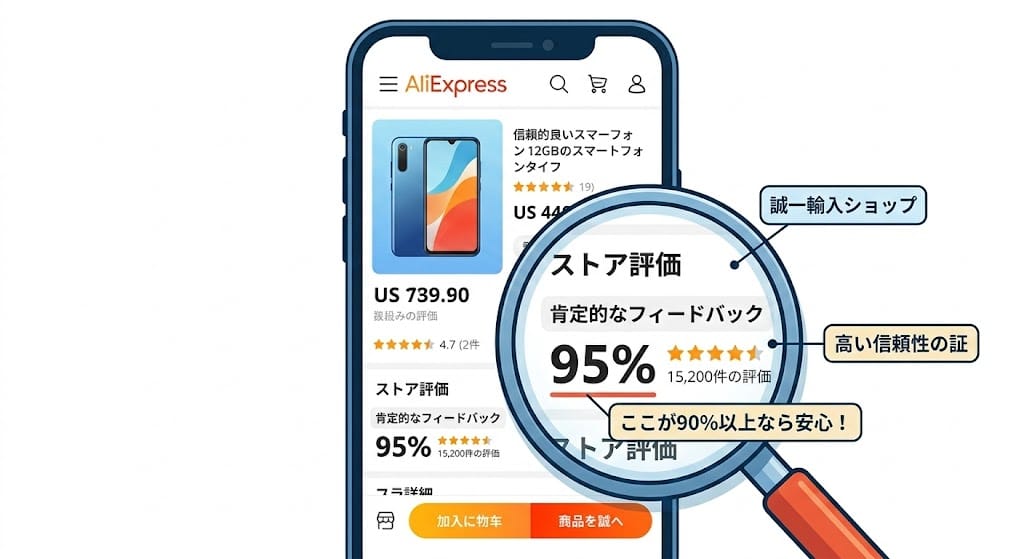 アリエクのストア評価確認