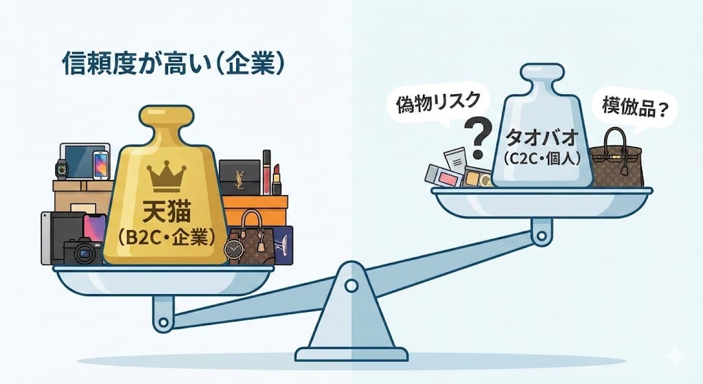 タオバオと天猫の信頼性と偽物リスクの比較