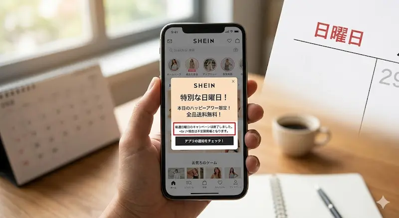 SHEINの日曜日の送料無料キャンペーンは現在は不定期開催