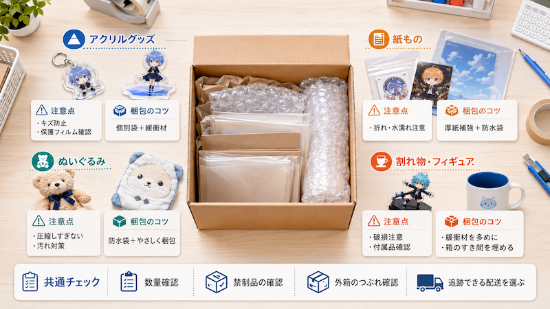 グッズ種類別の梱包注意点