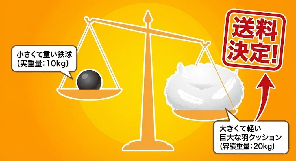 国際送料の実重量と容積重量の比較図解