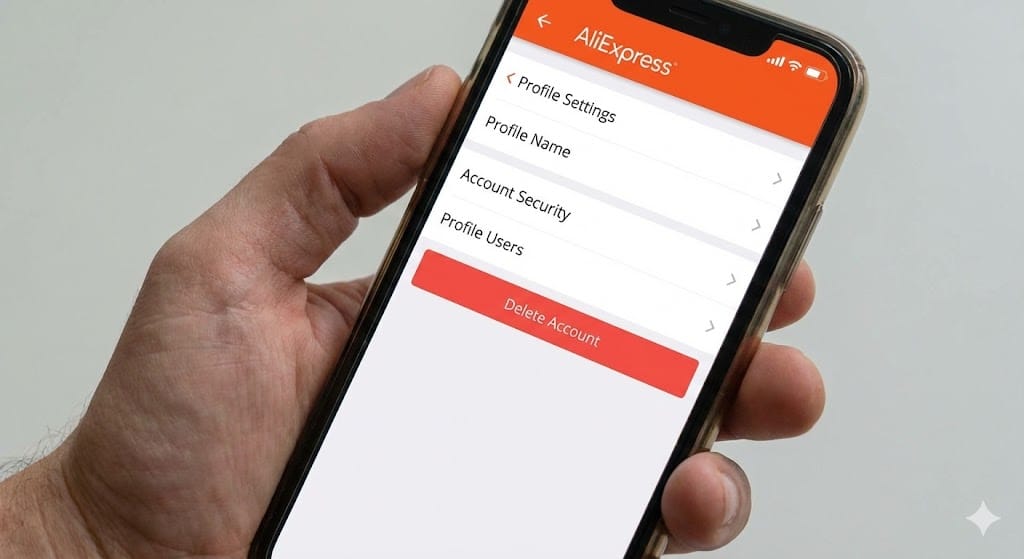AliExpressスマホアプリのアカウント削除画面