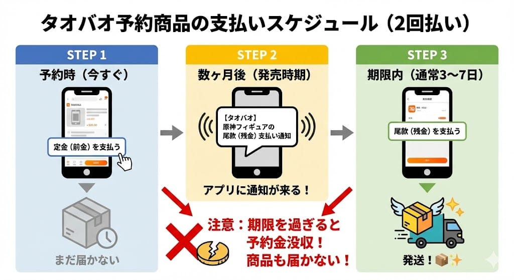 タオバオ予約商品の定金と尾款の支払いスケジュール