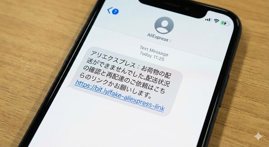 アリエクスプレスを装ったフィッシングSMSの事例