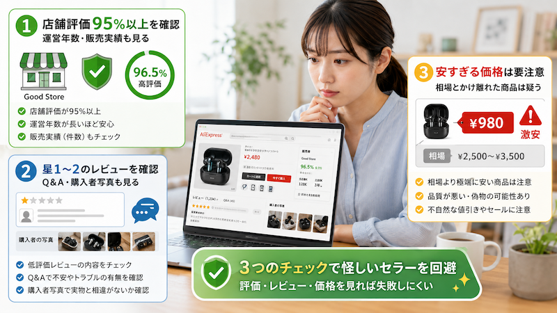 アリエク詐欺セラーの見分け方