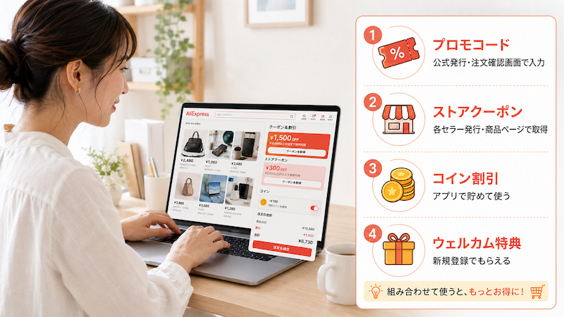 アリエクのクーポンの種類と取得方法