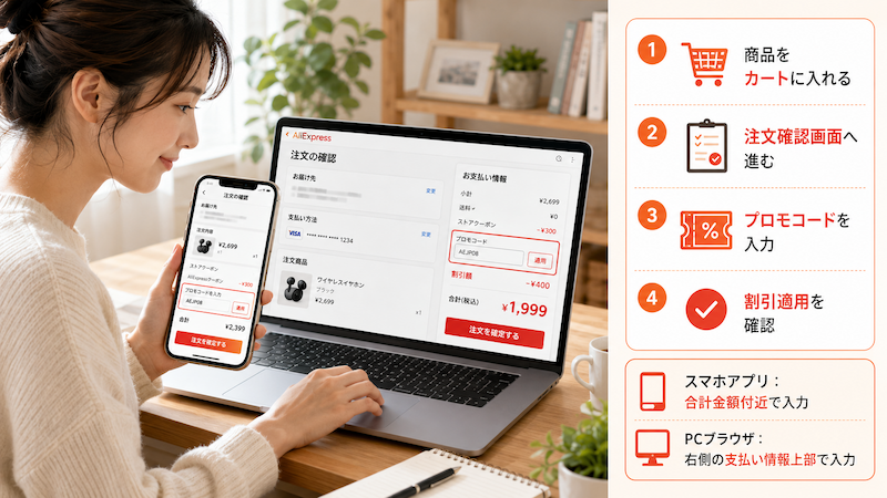 アリエクのクーポンの正しい使い方と入力手順